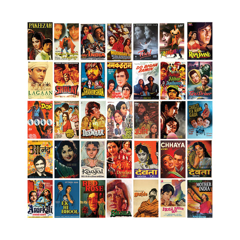 Retro Bollywood 40 Premium Posters Combo + Free Wall Safe Tape