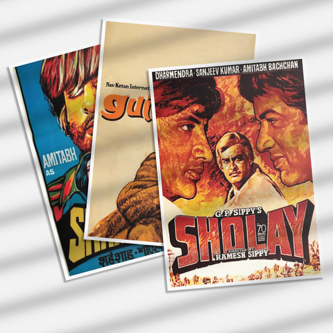 Retro Bollywood 40 Premium Posters Combo + Free Wall Safe Tape